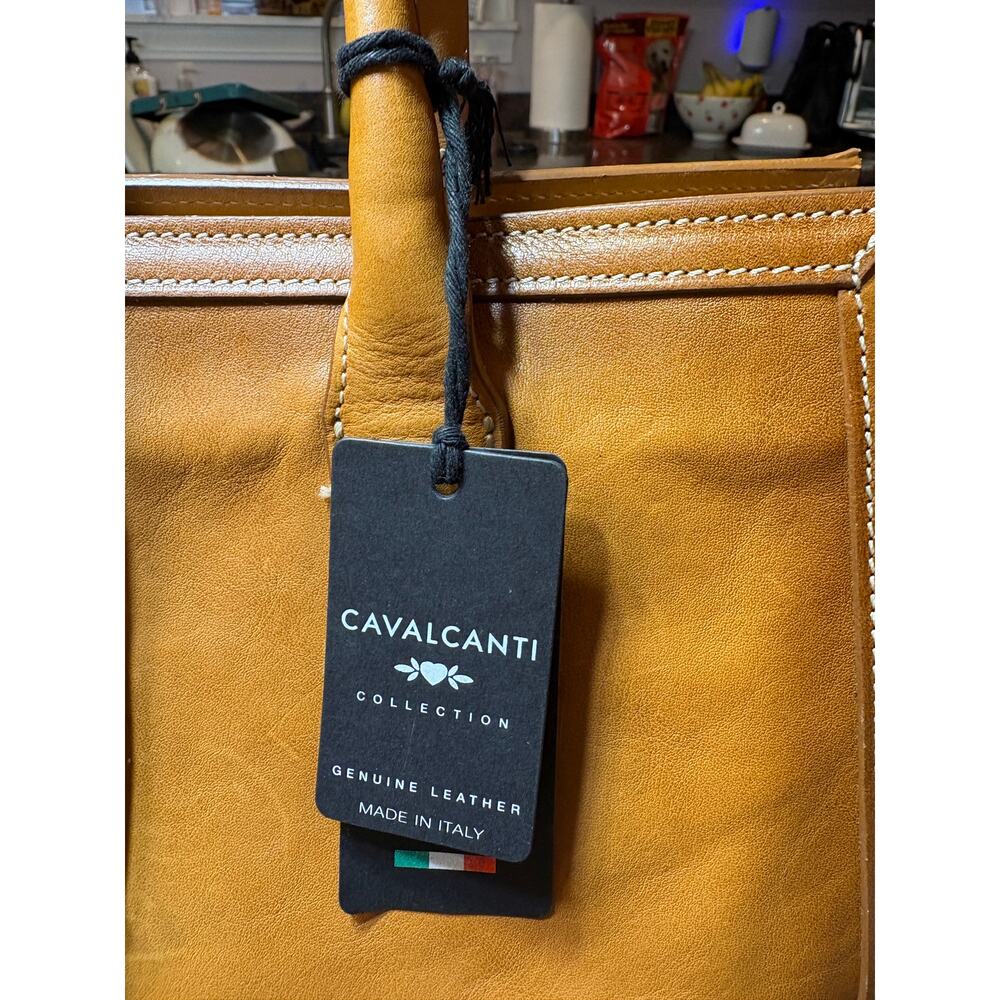 Cavalcanti Italian Designer Cognac Burnished Leather Satchel Shoulder Strap NWT - Picture 11 of 16